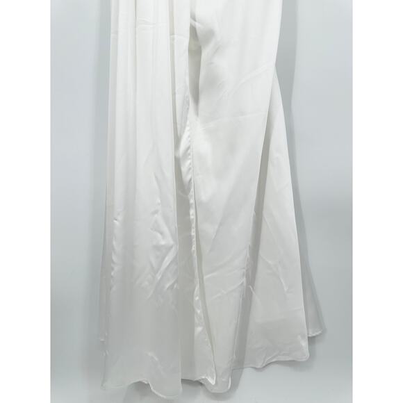 Ieena for Mac Duggal One Shoulder Draped Dress Satin Maxi Long Formal Gown White - Picture 12 of 16